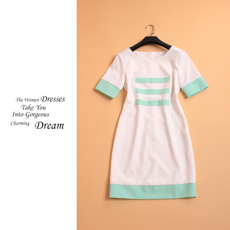 2015-Summer-New-Fashion-Daily-Women39s-Short-Sleeve-Plus-XXL-Stripes-Contrast-Color-Light-Green-amp--32308109977