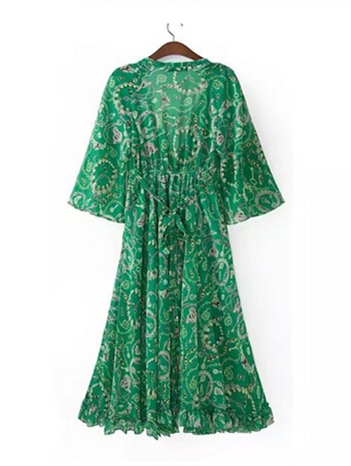 2015-Women39s-BOHEMIAN-Printed-Floral-Ethnic-Green-Deep-V-neck-Long-Chiffon-Dresses-Fashion-Gisele-B-32359685683