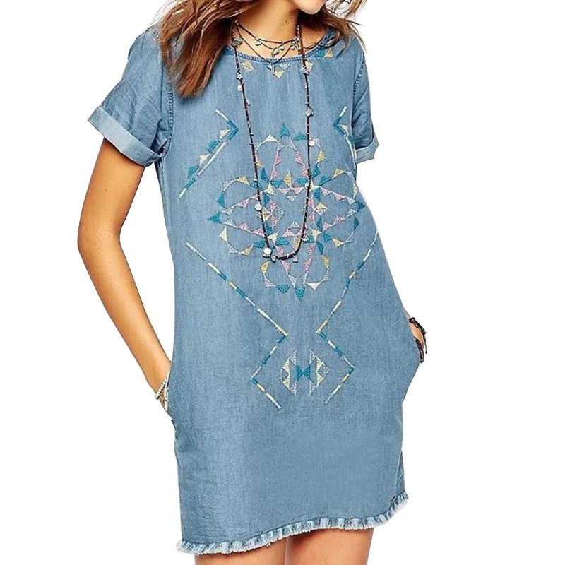 2016-Denim-Dress-Summer-Women-O-neck-Short-Sleeve-above-Knee-Embroidery-Dress-Vestidos--Vestido-curt-32668755779