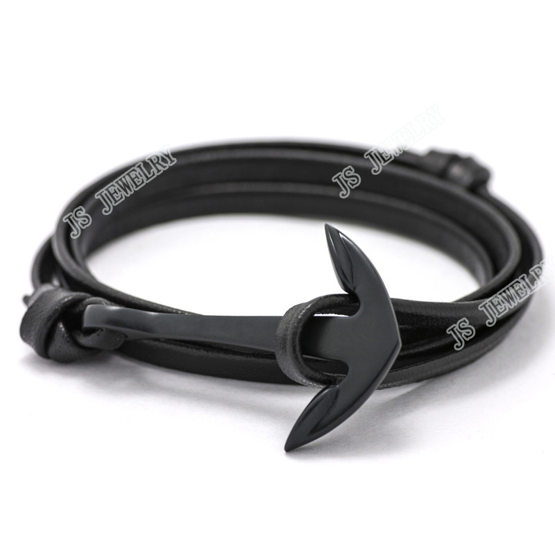 2016-Jewelry--Multilayer-Black-Alloy-Anchor-Bracelet-Men-Leather-Bracelet-for-Women-Men-Friendship-B-32614623576