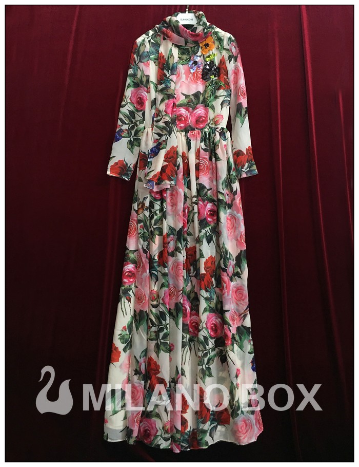 2016-Runway-Maxi-Dress-High-Quality-Women39s-Long-Sleeve-Sequined-Beading-Rose-Floral-Bird-Printed-L-32691563504