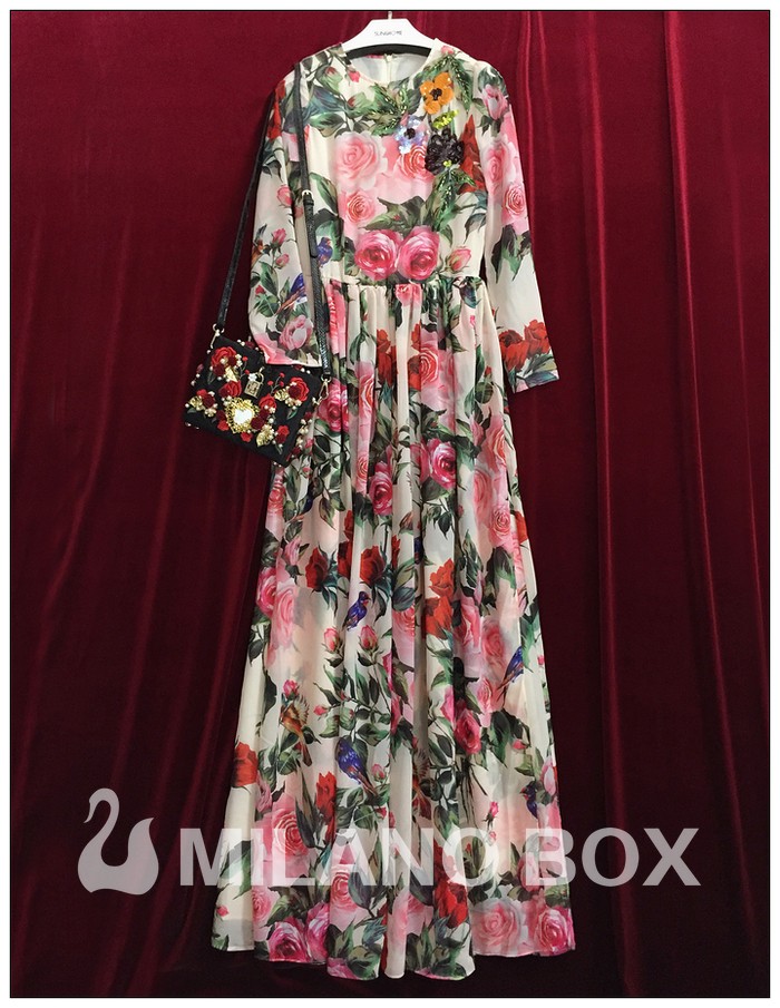 2016-Runway-Maxi-Dress-High-Quality-Women39s-Long-Sleeve-Sequined-Beading-Rose-Floral-Bird-Printed-L-32691563504