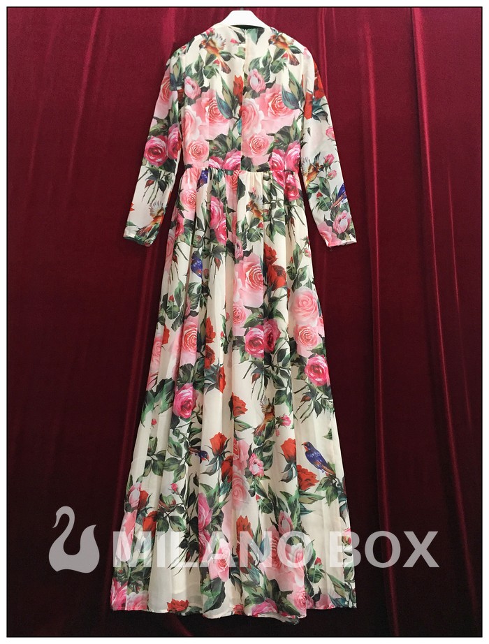 2016-Runway-Maxi-Dress-High-Quality-Women39s-Long-Sleeve-Sequined-Beading-Rose-Floral-Bird-Printed-L-32691563504