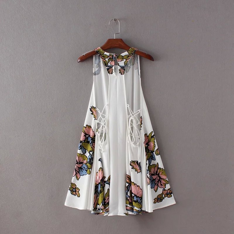 2016-spring-summer-new-women39s-dress-lap-flower-floral-print-sleeveless-O-neck-lace-up-real-photo-32649985560