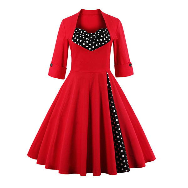 2017-50s-Vintage-Christmas-Dress-for-Women-Elegant-Autumn-Patchwork-Dress-Casual-Evening-Party-Swing-32773488576