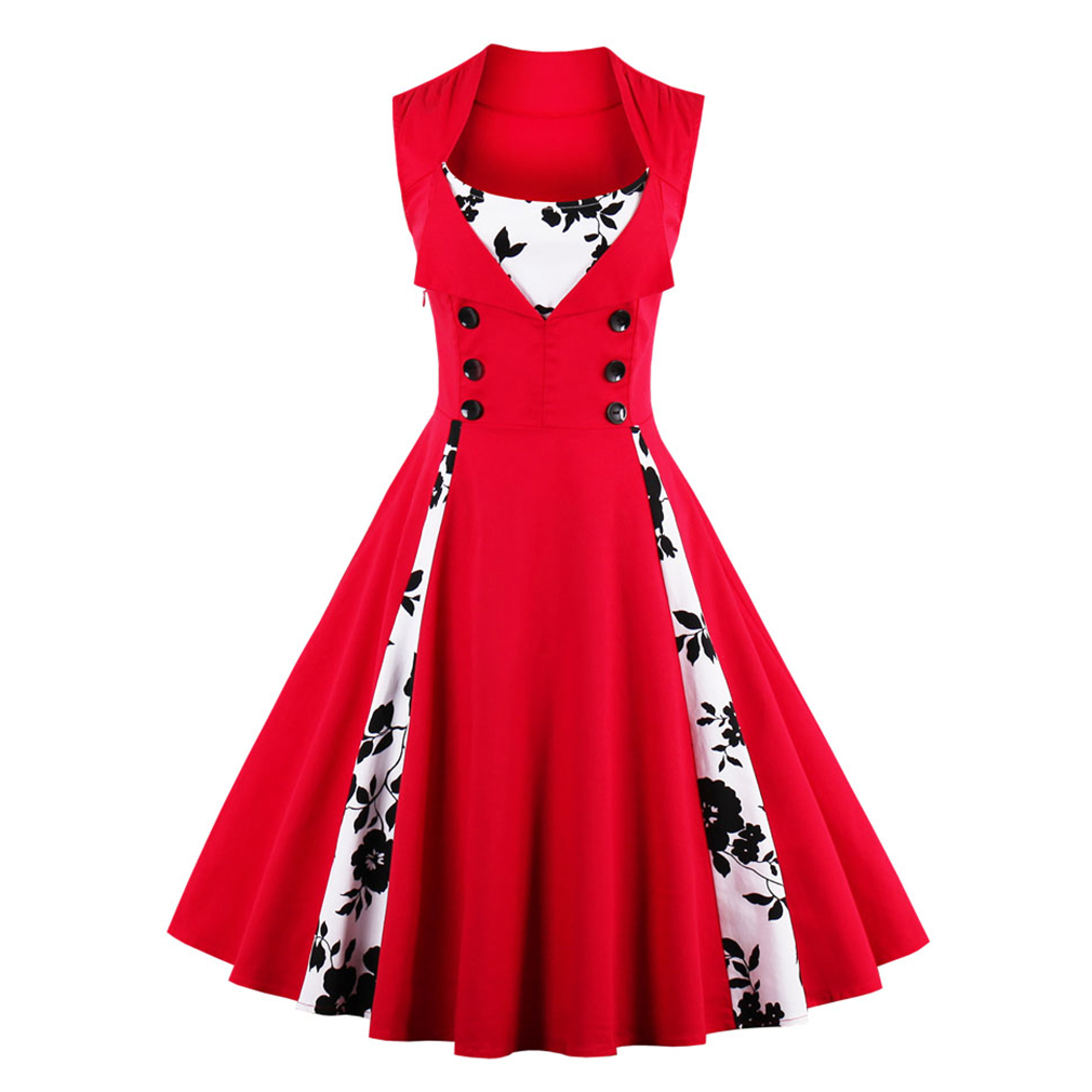 2017-50s-Vintage-Christmas-Dress-for-Women-Elegant-Autumn-Patchwork-Dress-Casual-Evening-Party-Swing-32773488576