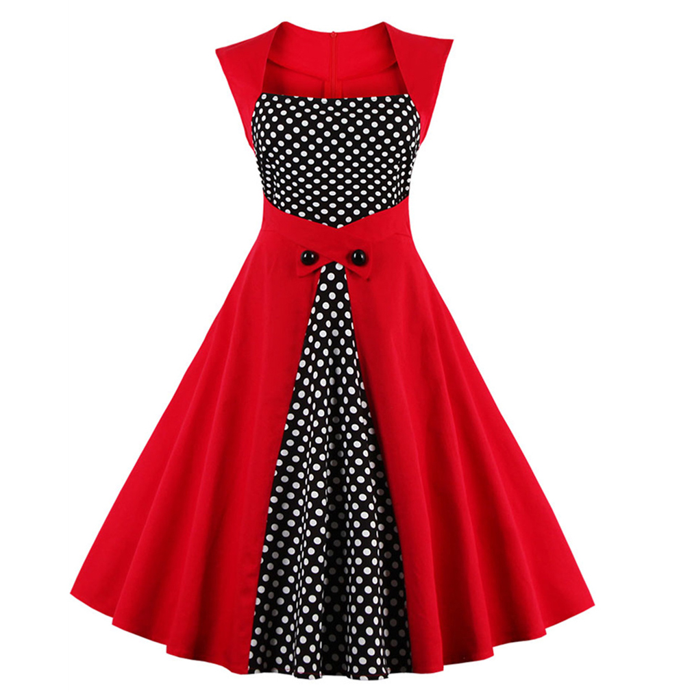 2017-50s-Vintage-Christmas-Dress-for-Women-Elegant-Autumn-Patchwork-Dress-Casual-Evening-Party-Swing-32773488576
