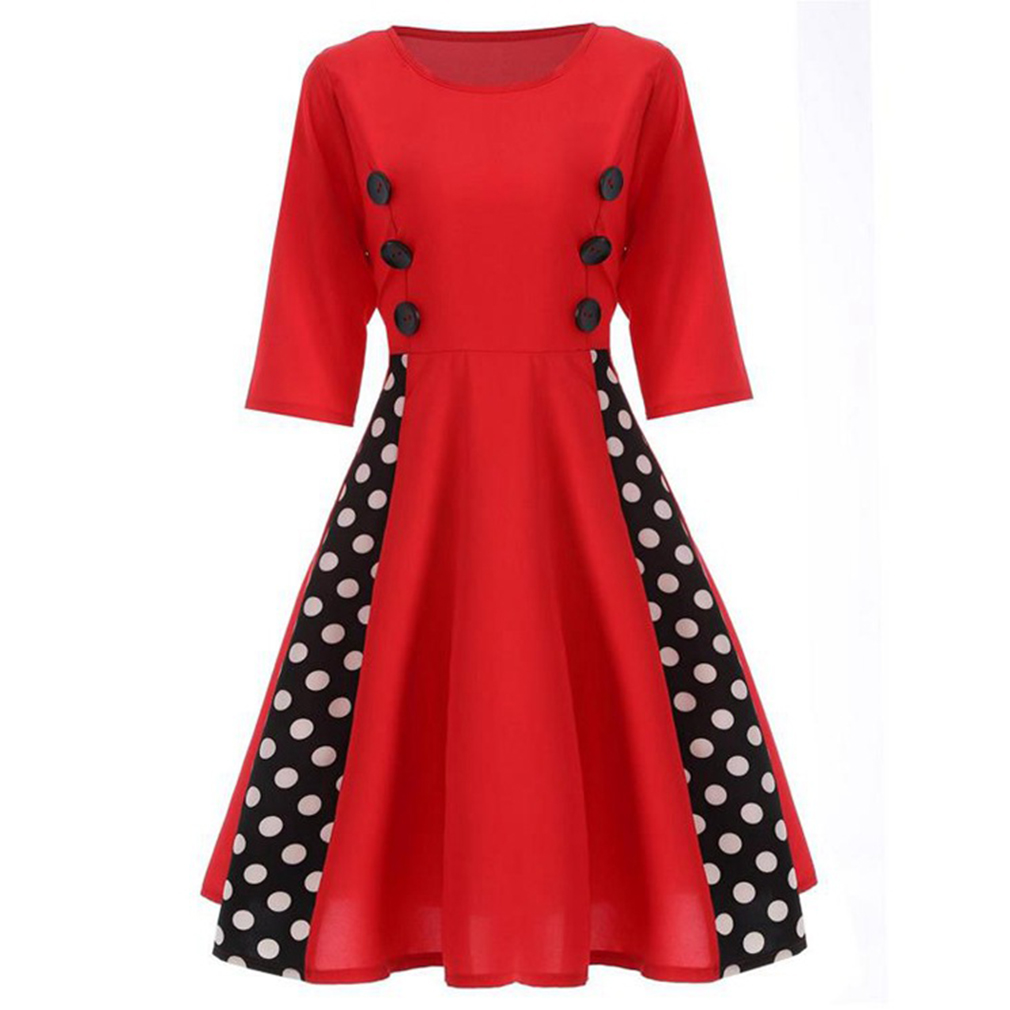 2017-50s-Vintage-Christmas-Dress-for-Women-Elegant-Autumn-Patchwork-Dress-Casual-Evening-Party-Swing-32773488576
