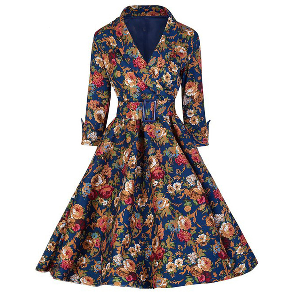 2017-50s-Vintage-Christmas-Dress-for-Women-Elegant-Autumn-Patchwork-Dress-Casual-Evening-Party-Swing-32773488576