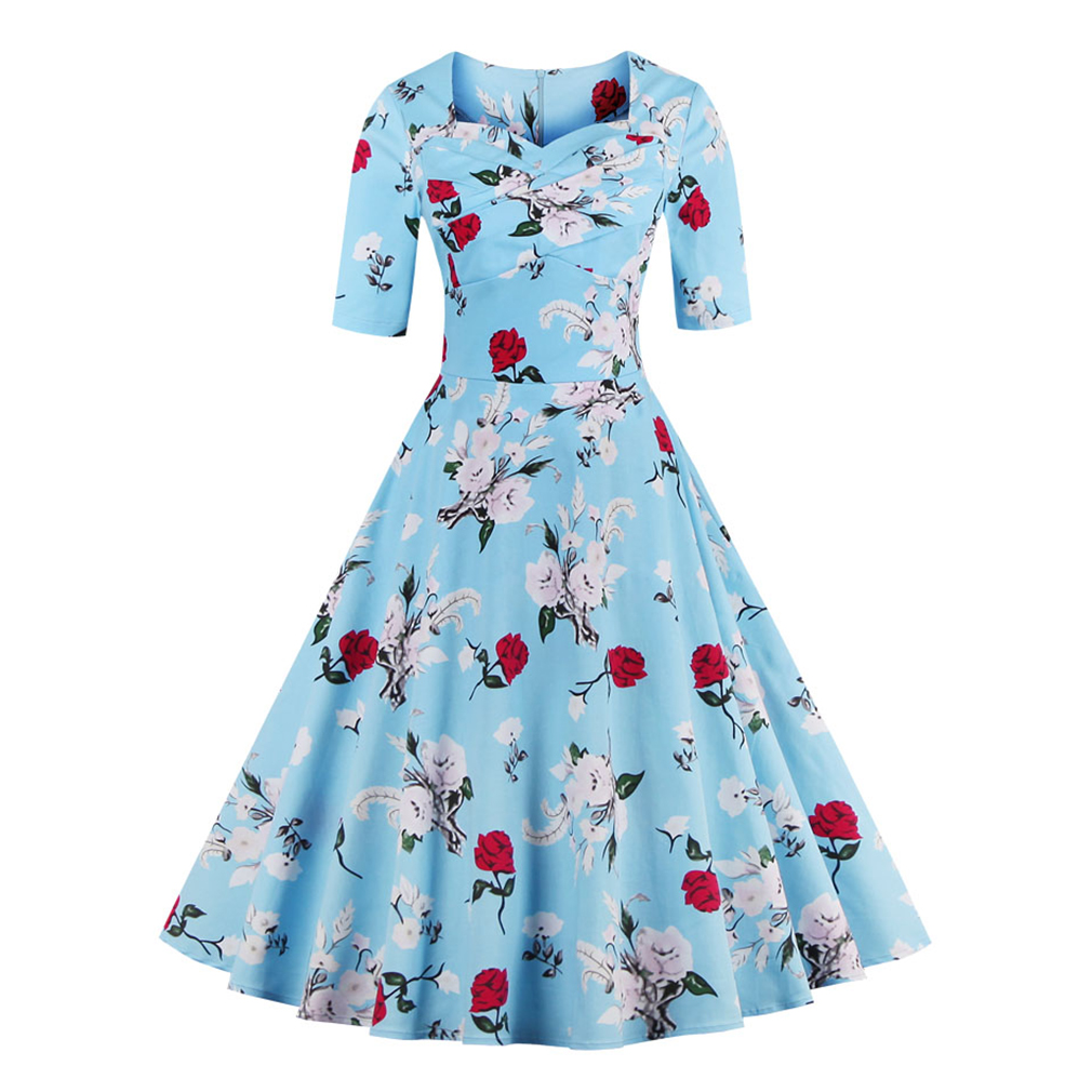 2017-50s-Vintage-Christmas-Dress-for-Women-Elegant-Autumn-Patchwork-Dress-Casual-Evening-Party-Swing-32773488576