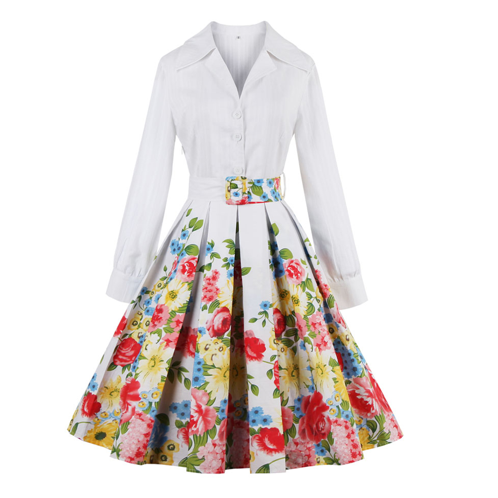 2017-50s-Vintage-Christmas-Dress-for-Women-Elegant-Autumn-Patchwork-Dress-Casual-Evening-Party-Swing-32773488576