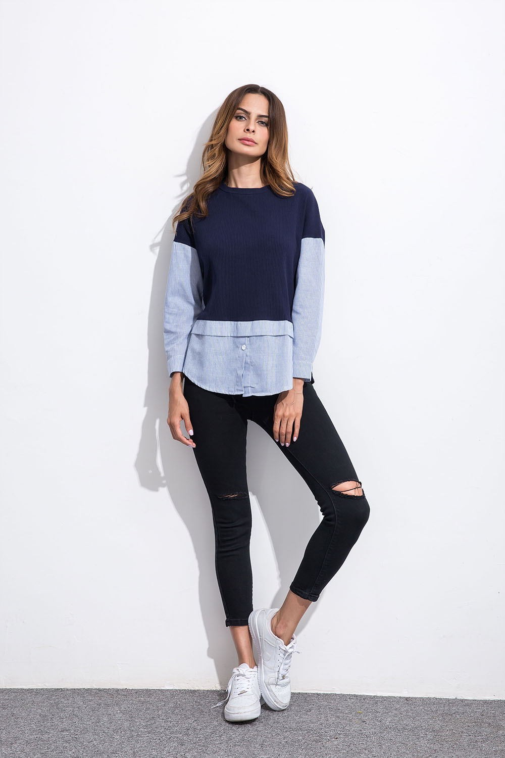 2017-Autumn-Fashion-New-Stripes-Stitching-Full-Sleeve-T-shirts-for-Women-Leisure-Patchwork-Eleglant--32758231995
