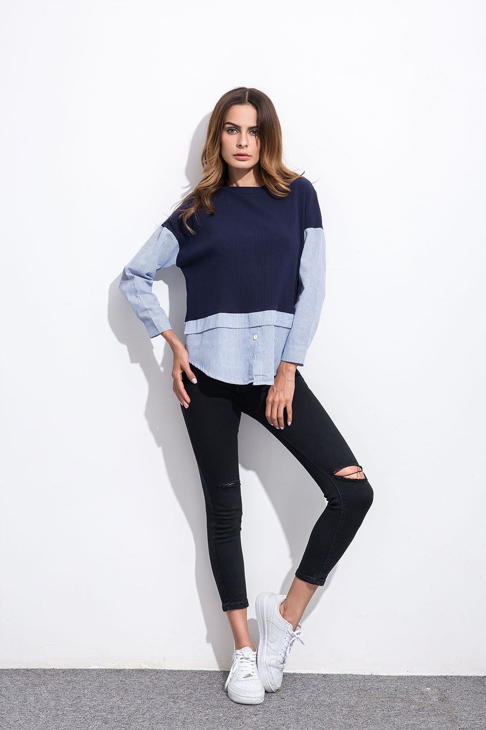 2017-Autumn-Fashion-New-Stripes-Stitching-Full-Sleeve-T-shirts-for-Women-Leisure-Patchwork-Eleglant--32758231995