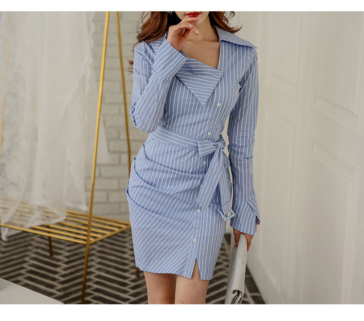 2017-Blue-Striped-Dress-Women39s-Clothing-Loose-OL-Casual-Slim-Long-Sleeve-Dress-Designer-Mini-Sheat-32797473119