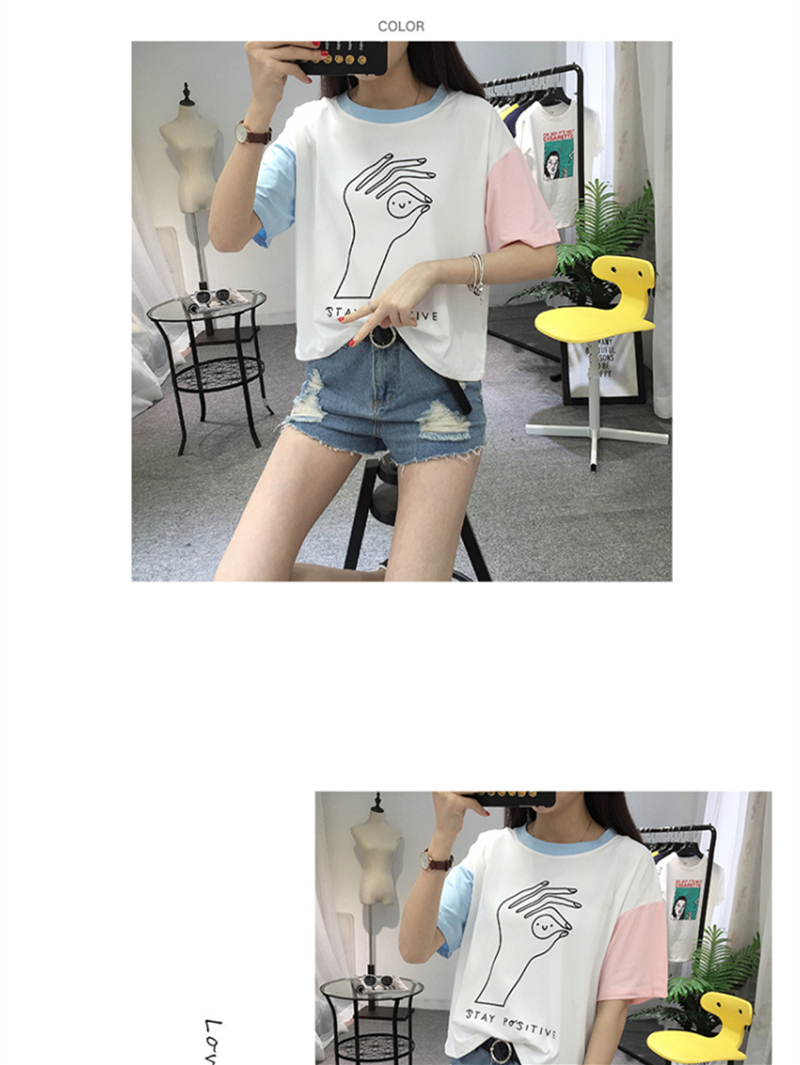 2017-College-Harajuku-Hit-Color-Sleeves-Summer-Funny-T-shirts-Women-Fashion-OK-Gesture-Loose-Girls-T-32801547924