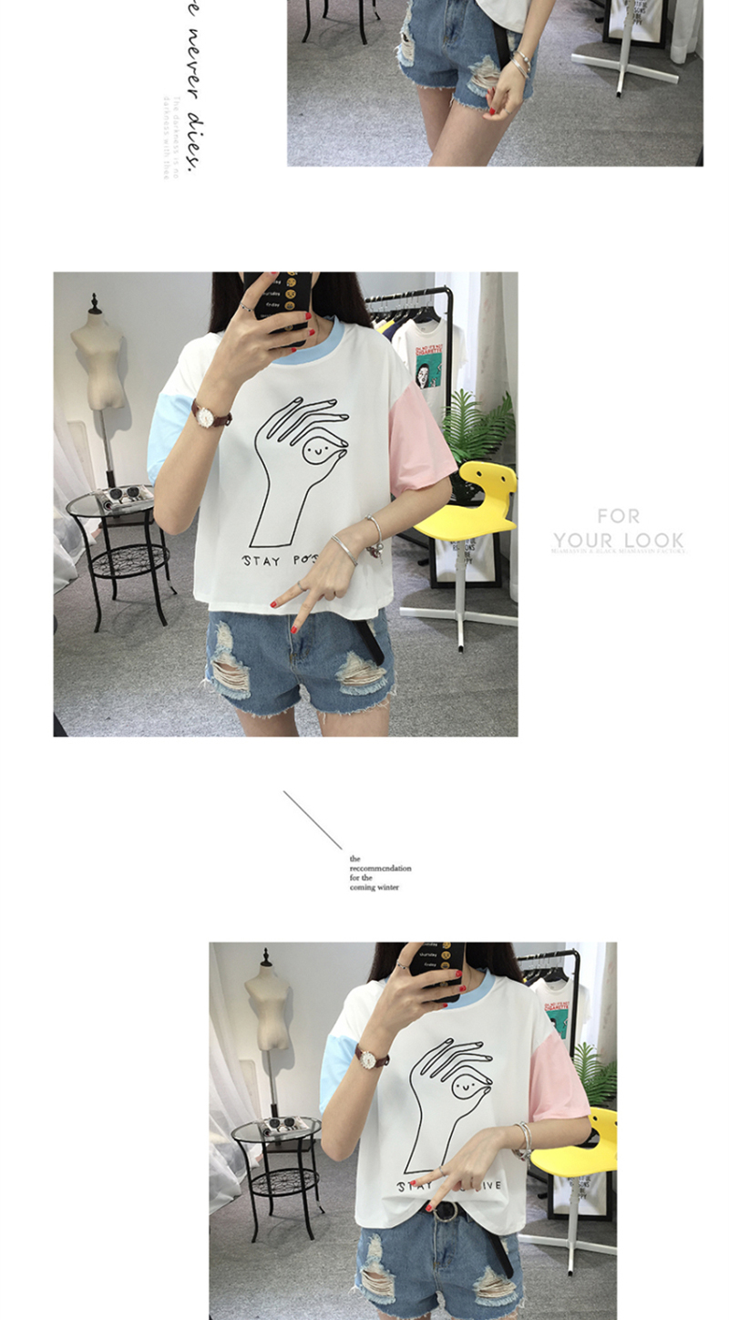 2017-College-Harajuku-Hit-Color-Sleeves-Summer-Funny-T-shirts-Women-Fashion-OK-Gesture-Loose-Girls-T-32801547924