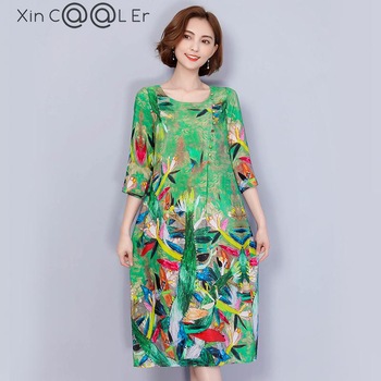 2017-Free-Shipping-Summer-Autumn-Women-White-Flowers-Cotton-Dress-Loose-Casual-Solid-O-neck-Knee-len-32630100173