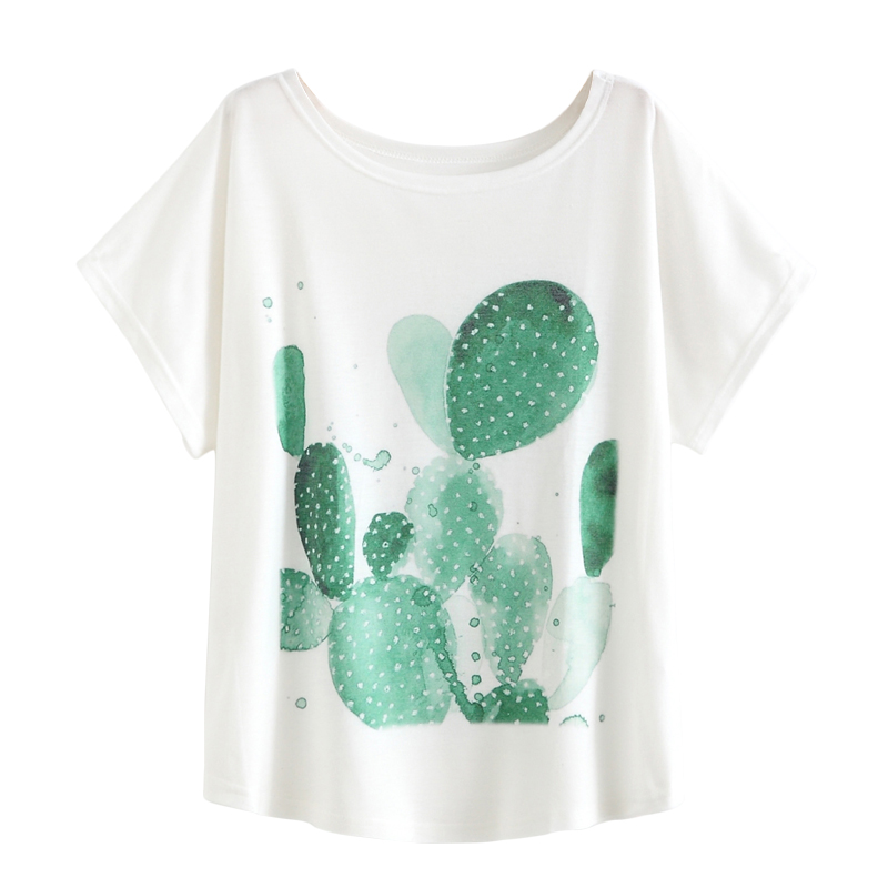 2017-Funny-T-Shirt-Women-Plant-Print-Cactus-Patterns-Batwing-Sleeve-T-shirt-Casual-Tops-O-Neck-Basic-32740084421