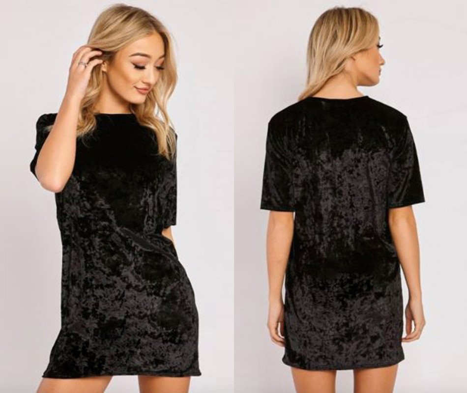 2017-High-Quality-Glossy-Velvet-Mini-T-Shirt-Dress-Women-PinkBlackGoldYellowSilver-Short-Sleeve-O-Ne-32777339485