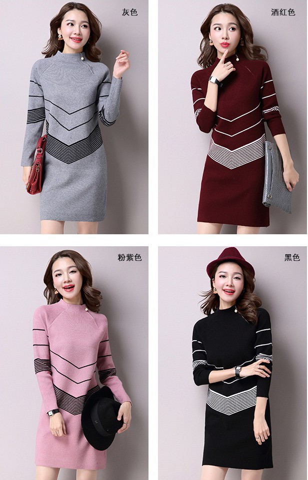 2017-Korean-Style-Knitted-Women-Sweater-Dress-Sweter-Mujer-Striped-Half-Turtleneck-Long-Sleeve-Mini--32650638208