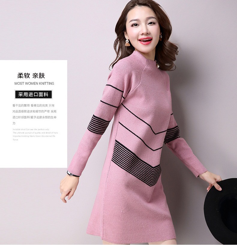 2017-Korean-Style-Knitted-Women-Sweater-Dress-Sweter-Mujer-Striped-Half-Turtleneck-Long-Sleeve-Mini--32650638208