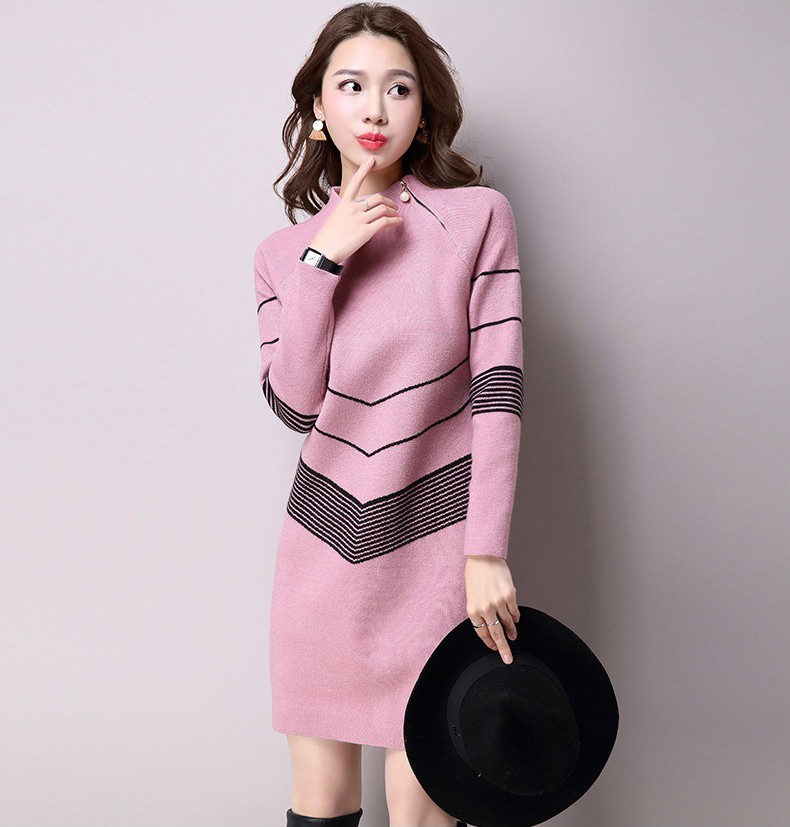 2017-Korean-Style-Knitted-Women-Sweater-Dress-Sweter-Mujer-Striped-Half-Turtleneck-Long-Sleeve-Mini--32650638208