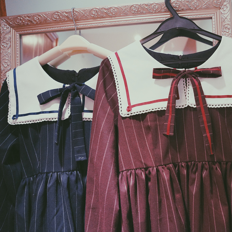 2017-Mori-girls-Japanese-style-sailor-collar-long-sleeve-stripe-bowknot-dress-Lolita-cosplay-costume-32500734629