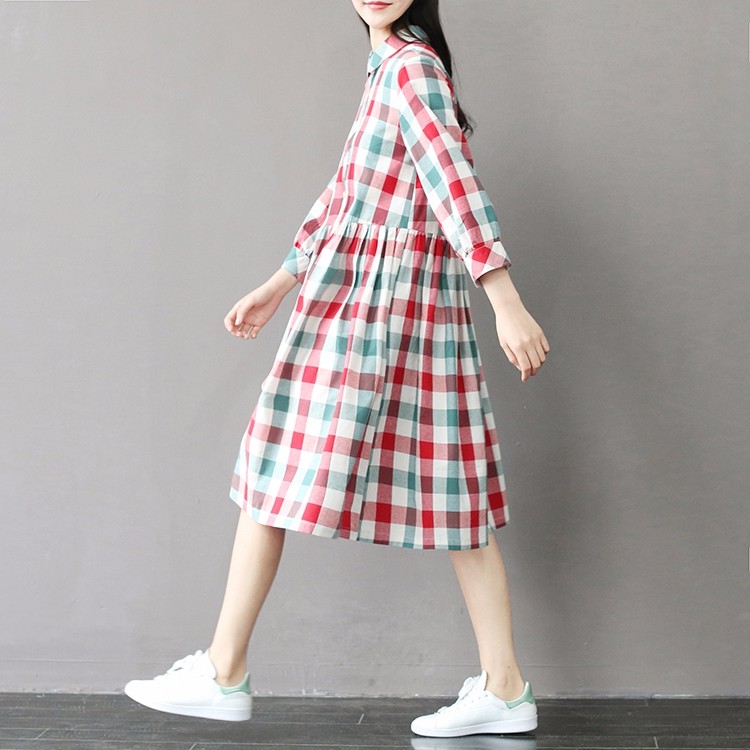 2017-New-Summer-Style-Casual-Loose-High-Waist-Plaid-Dress-Cotton-Plus-Size-Women-Clothing-Mori-Girl--32799378183