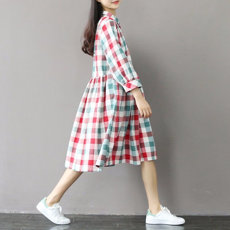 2017-New-Summer-Style-Casual-Loose-High-Waist-Plaid-Dress-Cotton-Plus-Size-Women-Clothing-Mori-Girl--32799378183