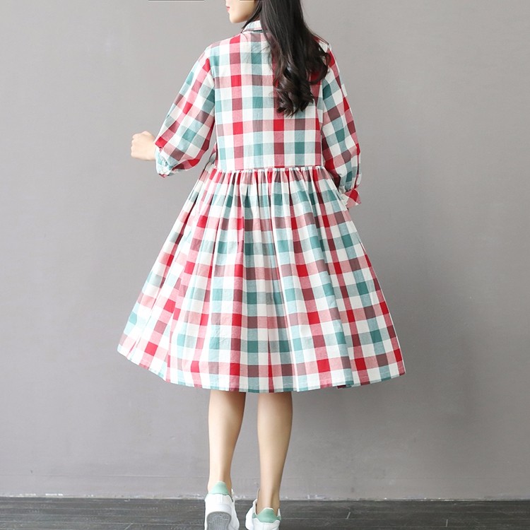 2017-New-Summer-Style-Casual-Loose-High-Waist-Plaid-Dress-Cotton-Plus-Size-Women-Clothing-Mori-Girl--32799378183