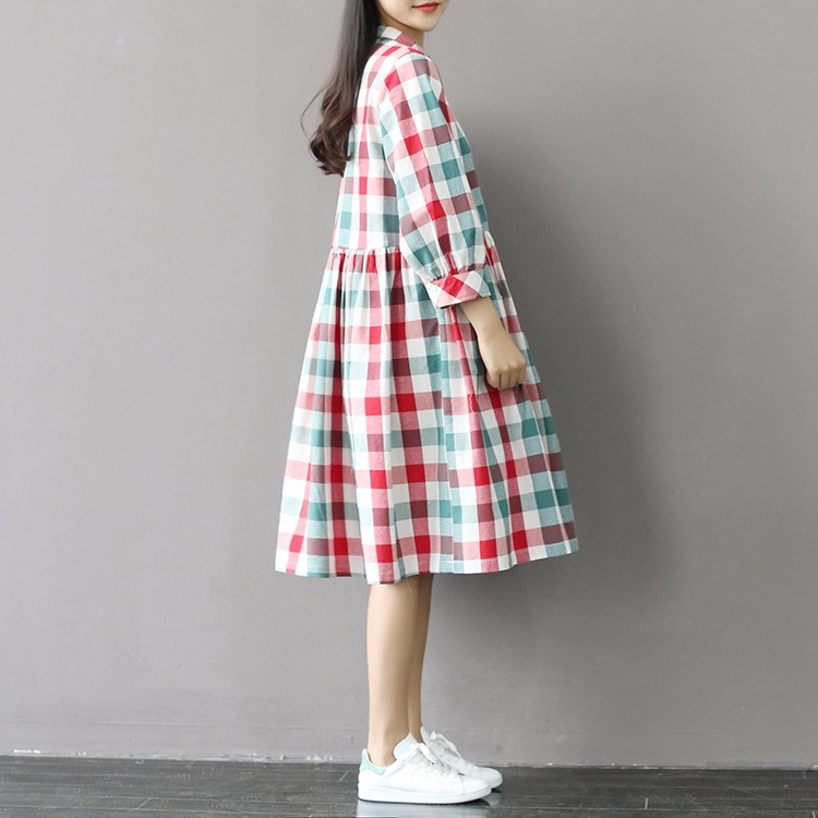 2017-New-Summer-Style-Casual-Loose-High-Waist-Plaid-Dress-Cotton-Plus-Size-Women-Clothing-Mori-Girl--32799378183