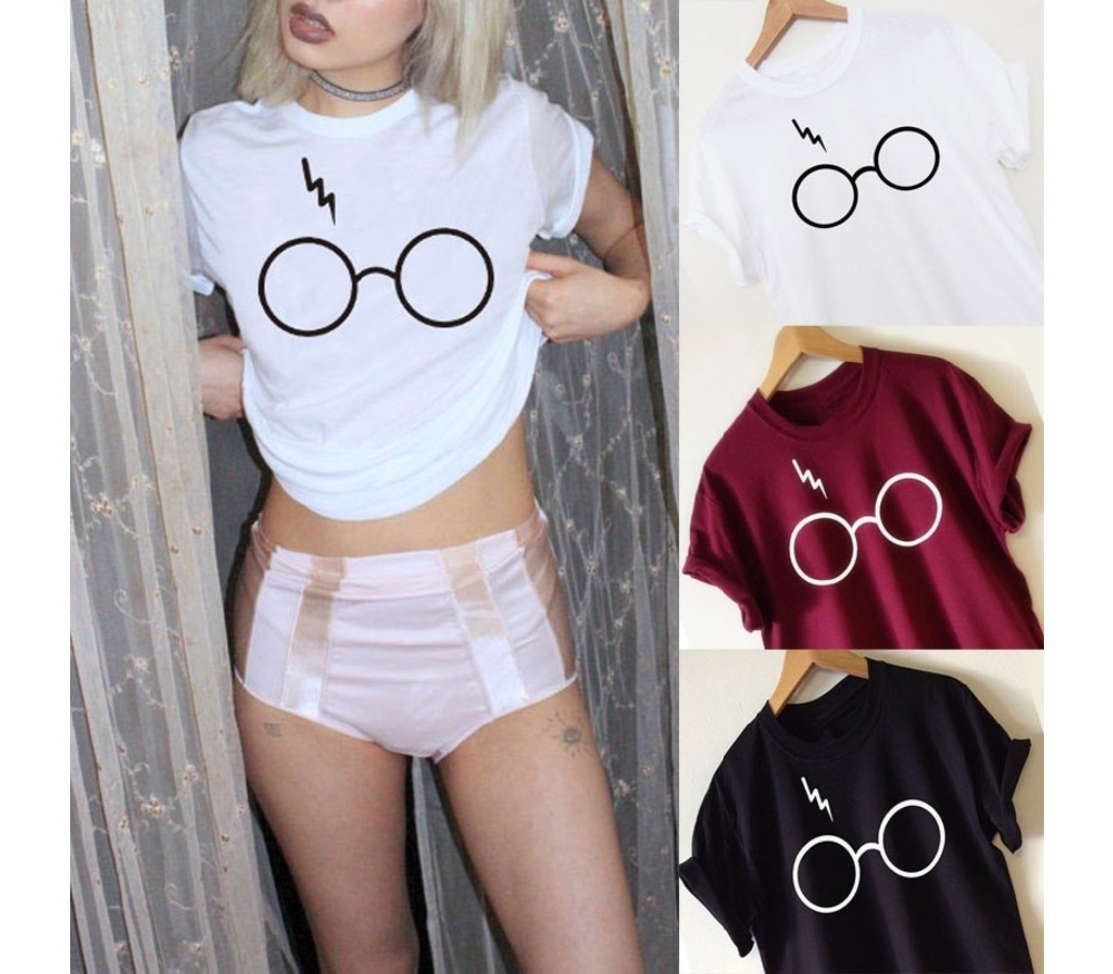 2017-New-T-Shirt-Women-Lightning-Glasses-Funny-Printed-Design-Short-Tee-Shirt-US-Standard-Plus-Size--32793610157