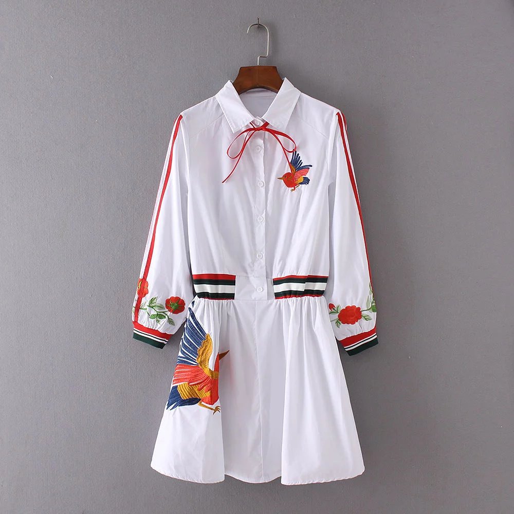 2017-New-White-Spring-Fashion-Blouse-Dresses-For-Women-Striped-Bird-Embroidery-Three-Quarter-Sleeve--32796312621