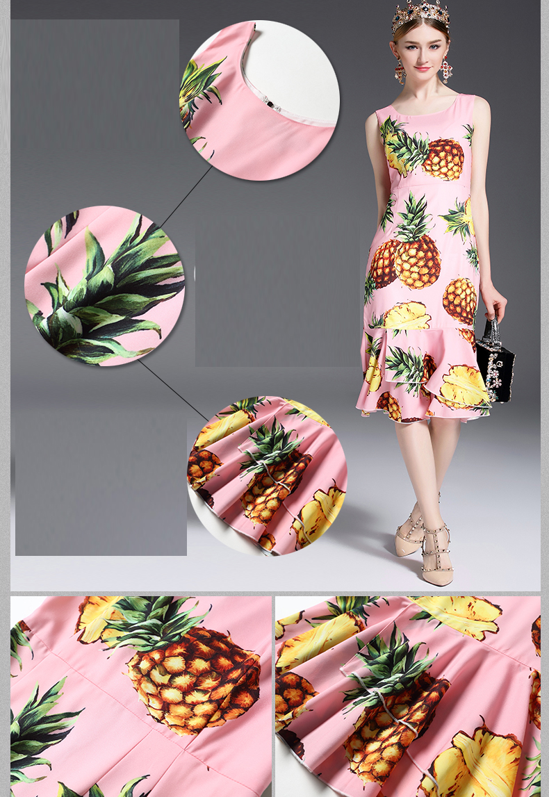 2017-Runway-Designer-Summer-Dress-Women39s-Sleeveless-Vest-fruit-Pineapple-Printed-Ruffles-Sheath-Cu-32791586676