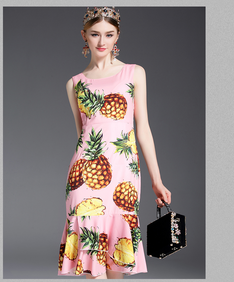 2017-Runway-Designer-Summer-Dress-Women39s-Sleeveless-Vest-fruit-Pineapple-Printed-Ruffles-Sheath-Cu-32791586676