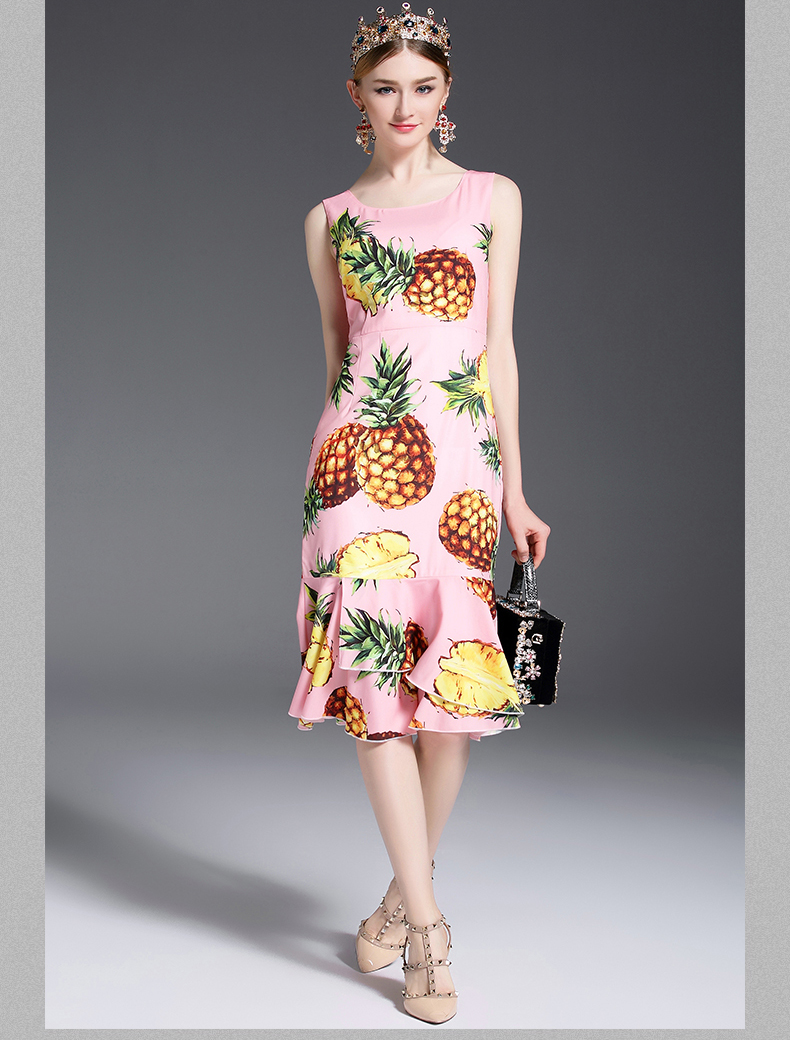 2017-Runway-Designer-Summer-Dress-Women39s-Sleeveless-Vest-fruit-Pineapple-Printed-Ruffles-Sheath-Cu-32791586676