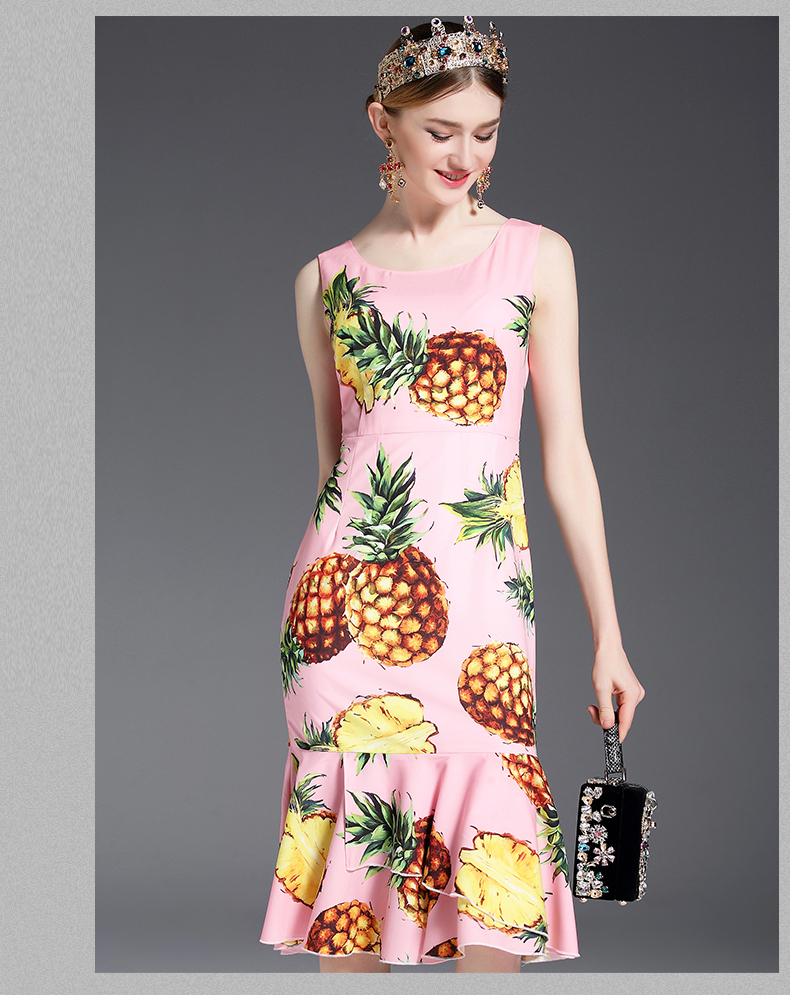 2017-Runway-Designer-Summer-Dress-Women39s-Sleeveless-Vest-fruit-Pineapple-Printed-Ruffles-Sheath-Cu-32791586676