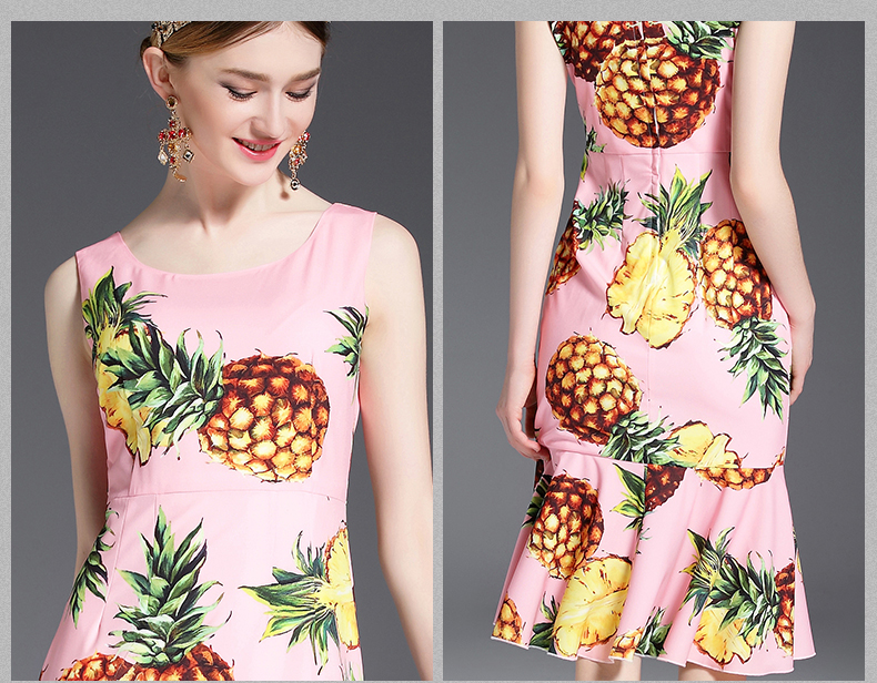 2017-Runway-Designer-Summer-Dress-Women39s-Sleeveless-Vest-fruit-Pineapple-Printed-Ruffles-Sheath-Cu-32791586676