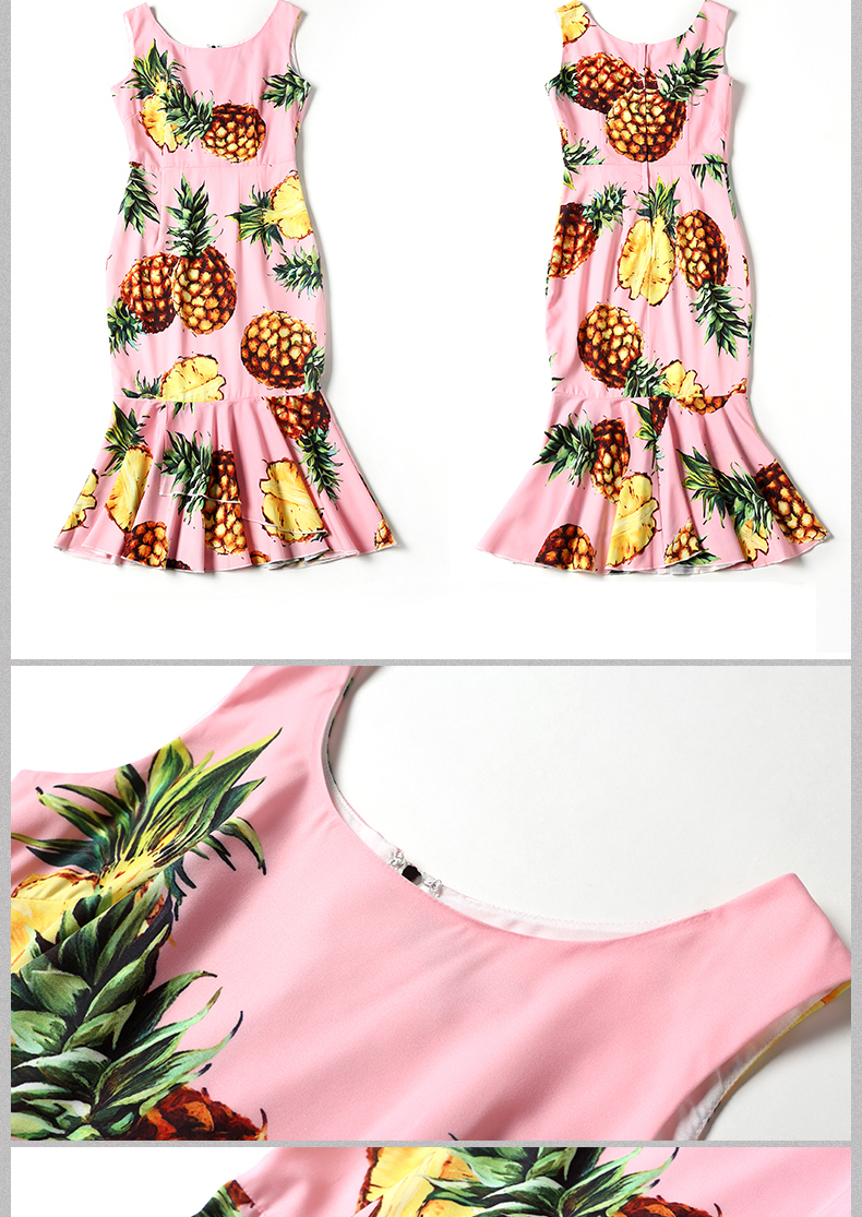 2017-Runway-Designer-Summer-Dress-Women39s-Sleeveless-Vest-fruit-Pineapple-Printed-Ruffles-Sheath-Cu-32791586676