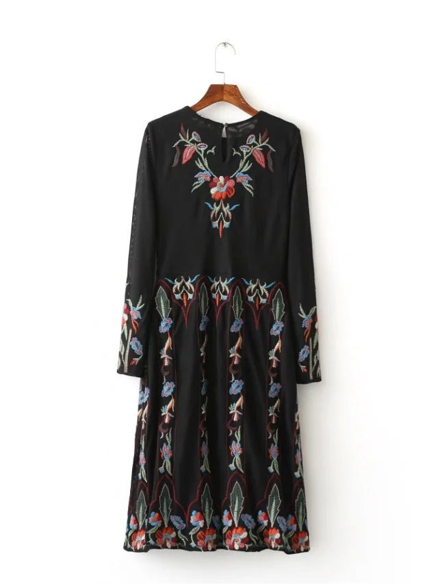 2017-Spring--Evening-Party-Women-Floral-Embroidery-Dresses-O-Neck-Long-Sleeve-Black-Sundress-Brand-v-32777369520
