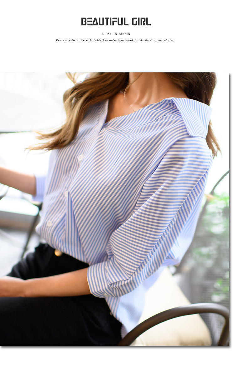 2017-Spring-Summer-New-Korean-Straight-Loose-Thin-Sleeves-Striped-Shirt-V-neck-Tops-Women-Fall-Blous-32787469130