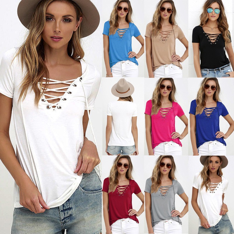 2017-Summer-Fashion-Women-T-shirts-Short-Sleeve-Sexy-Deep-V-Neck-Bandage-Shirts-Women-Lace-Up-Tops-T-32676293451