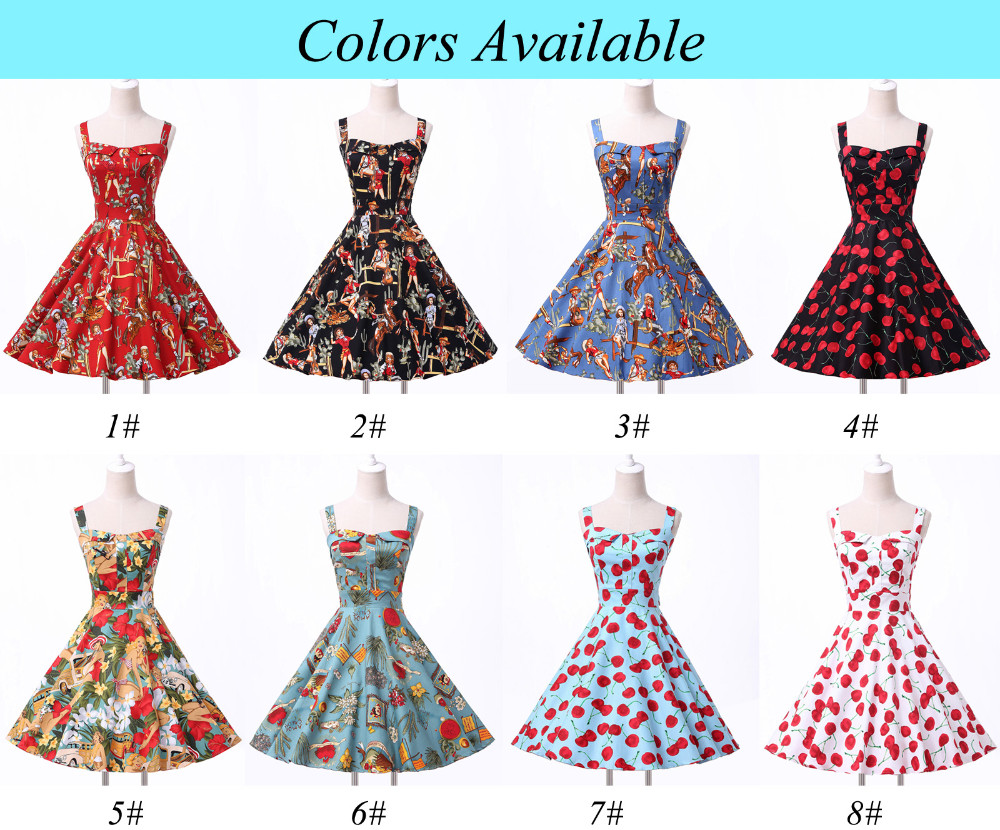 2017-Vintage-50s-dresses-Retro-Swing-Pin-Up-Floral-Rockabilly-dress-Abendkleider-Spaghetti-Strap-des-2036383523