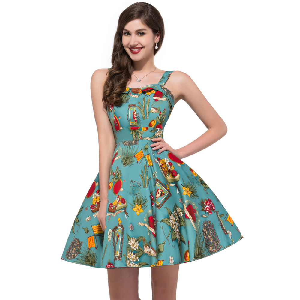 2017-Vintage-50s-dresses-Retro-Swing-Pin-Up-Floral-Rockabilly-dress-Abendkleider-Spaghetti-Strap-des-2036383523