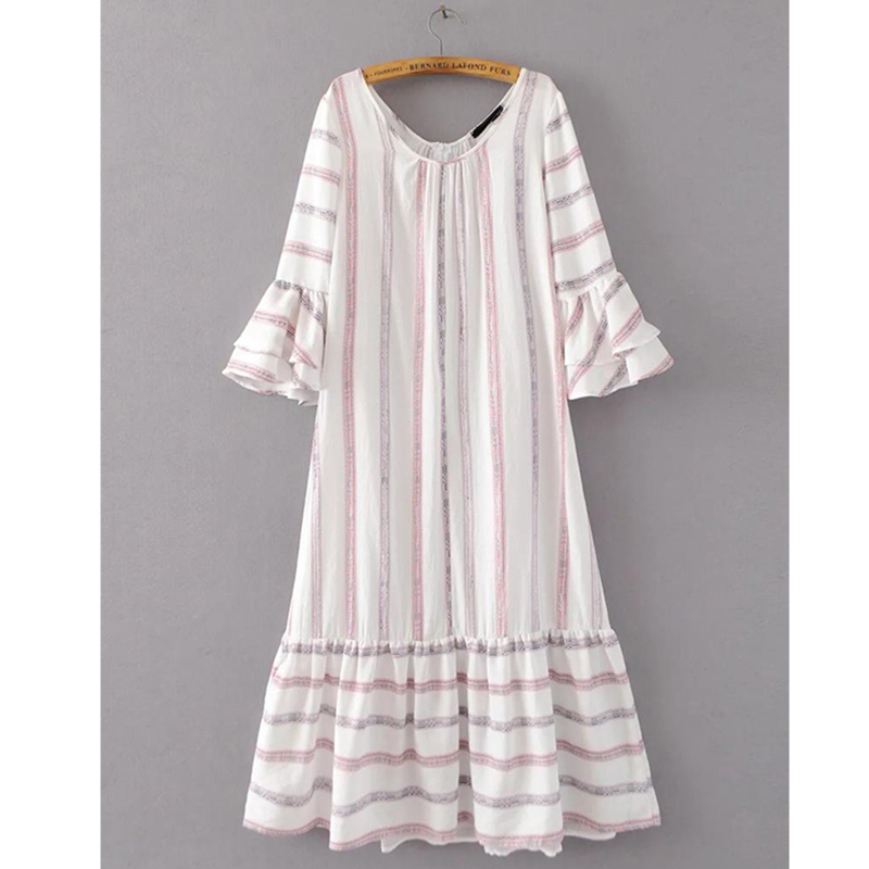 2017-Women-Mixed-color-Striped-Maxi-Dress-O-Neck-Butterfly-Sleeve-Sundress-Casual-Cotton-Linen-Summe-32780054987