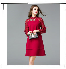 2017-elegant-women-lace-chiffon-pleated-dresses-red-5XL-three-quarters-sleeves-spring-bow-women-ruff-32638754973