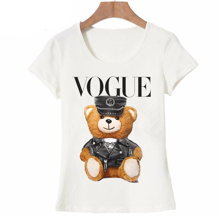 2017-new-summer-fashion-Women39s--short-sleeve-super-cute-vogue-Police-bear-Teddy-T-shirt-white-tops-32790955644