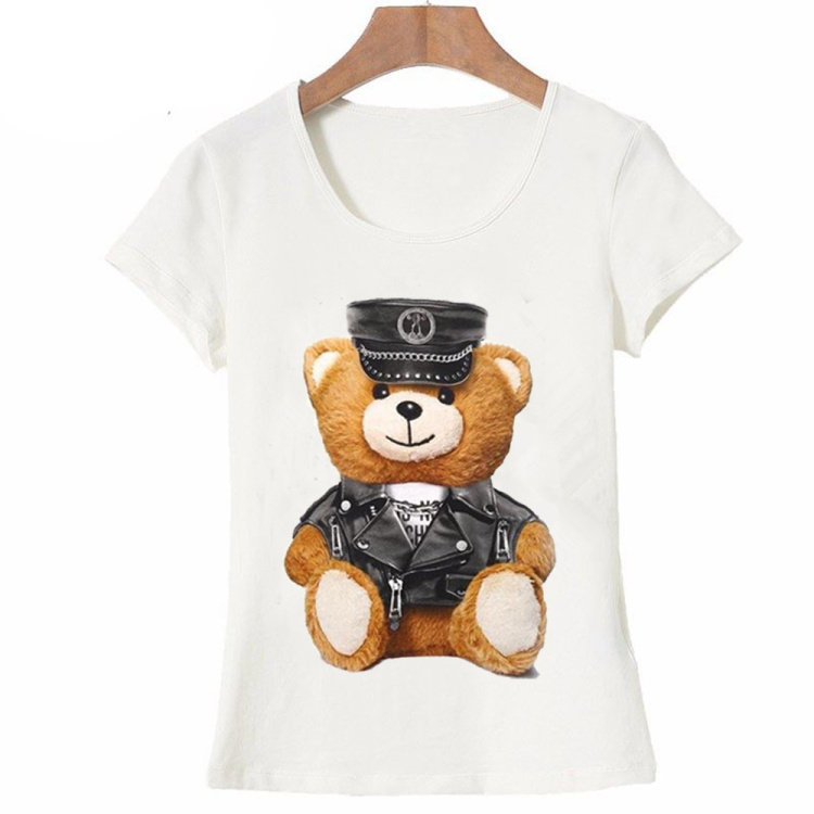 2017-new-summer-fashion-Women39s--short-sleeve-super-cute-vogue-Police-bear-Teddy-T-shirt-white-tops-32790955644