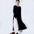 2018-Autumn-New-Fake-Two-Piece-Women-Vintage-Long-Dress-Loose-Long-Sleeve-Round-Neck-Cotton-Black-El-32479364992