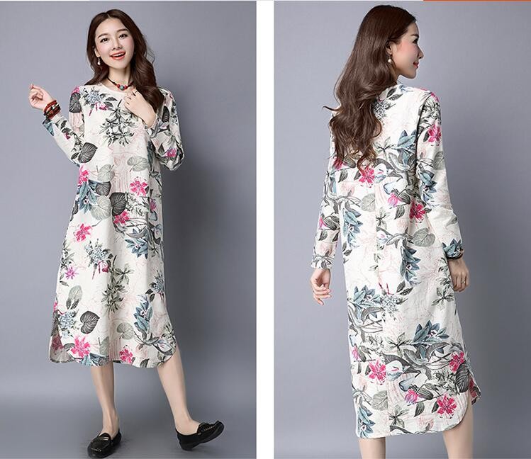 2018-Autumn-Vintage-Cotton-Linen-Stripe-Dress-Women-large-Size-Print-Casual-Long-Dress-Vestidos-Robe-32729292947
